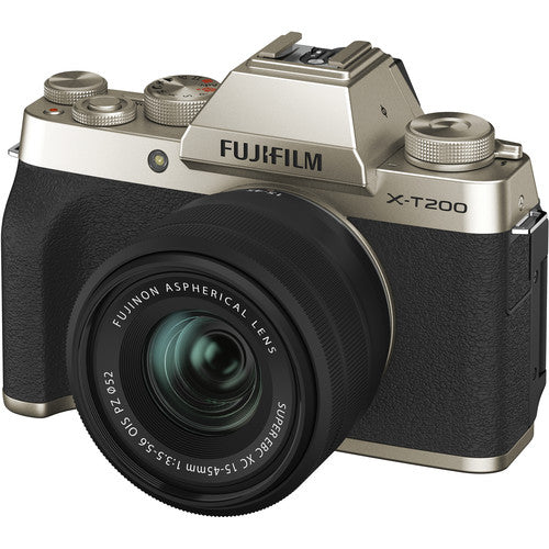 Fujifilm X-T200 Mirrorless Digital Camera + XC 15-45mm f/3.5-5.6 OIS PZ Lens - Champagne Gold